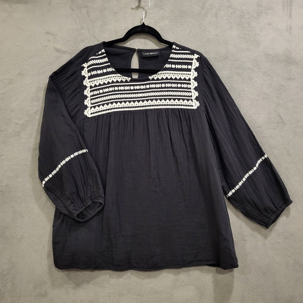 Lane Bryant Peasant Shirt Women's Size 18 Embroidered Flowy Boho‎